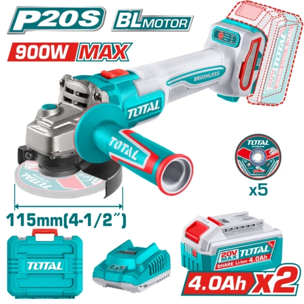 AMOLADORA TOTAL A BATERIA 20V 115MM 900W 2BAT