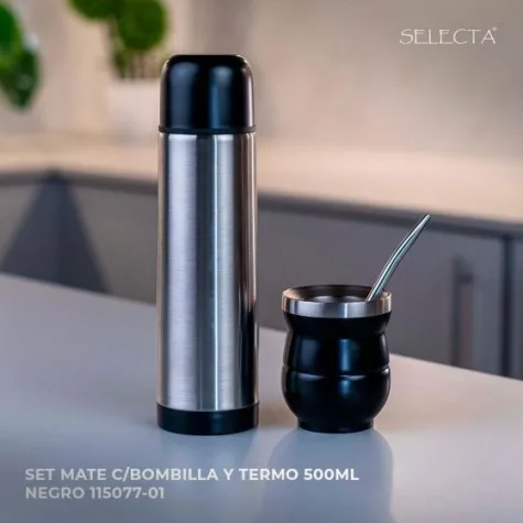SET MATE SELECTA C/BOMBILLA Y TERMO 500ML NEGRO