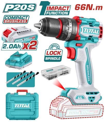 TALADRO TOTAL IMPACTO A BATERIA 20V 66NM 2BAT CO