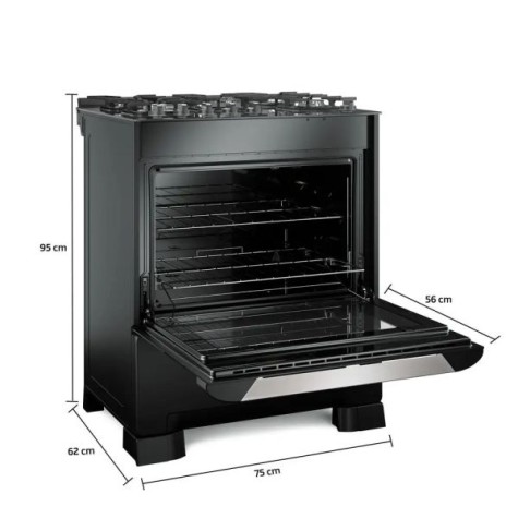 COCINA A GAZ 5H MUELLER DECORATTO VETRO GOURMET NEGRO