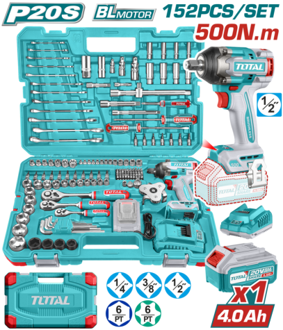 LLAVE TOTAL DE IMPACTO A BACTERIA 20V 500NM 2BAT
