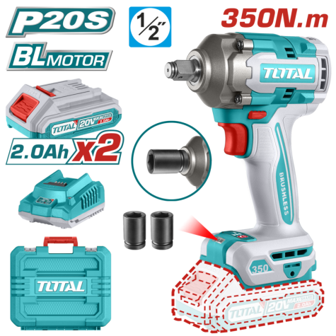 LLAVE TOTAL DE IMPACTO A BATERIA 20V 350NM 2BAT