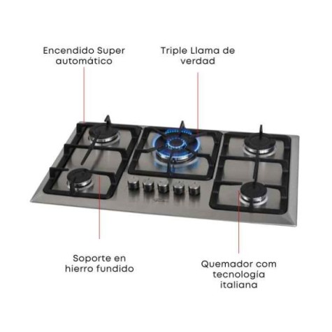 COCINA A GAZ 5H ANAFE FISCHER INFINITY TRIPLE INOX