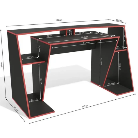 MESA GAMER KAPP 145CM L101PRVM NEGRO-ROJO